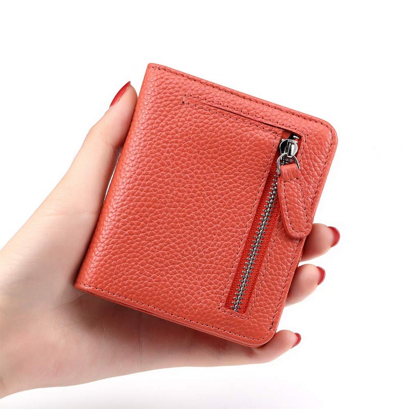 FT FUNTOR FUNTOR Small Wallets for Women, Ladies Small Compact Bifold Pocket RFID Blocking Genuine Leather Wallet for Women, Orange - Image 4